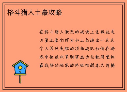 格斗猎人土豪攻略